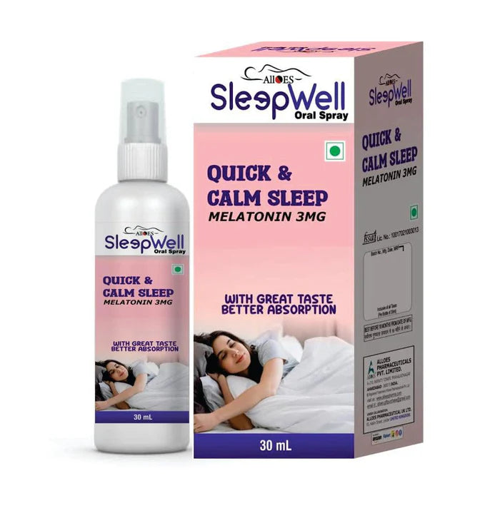 Sleepwell Melatonin Quick & Calm Sleep Spray |3mg Per Serving Oral Solution | 3 sprays daily Relaxes Mind | Prevents Jet Lag | Fall Asleep In 20 Minutes | Improves Focus And Concentration | No Side Effects | 30 ml