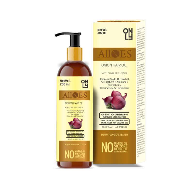 Alloes Red Onion Hair Oil for Strong Hair with Black Seed Oil Extracts | Scalp and Root Nourishment |  for All Hair Types | With Pump Applicator-200ML