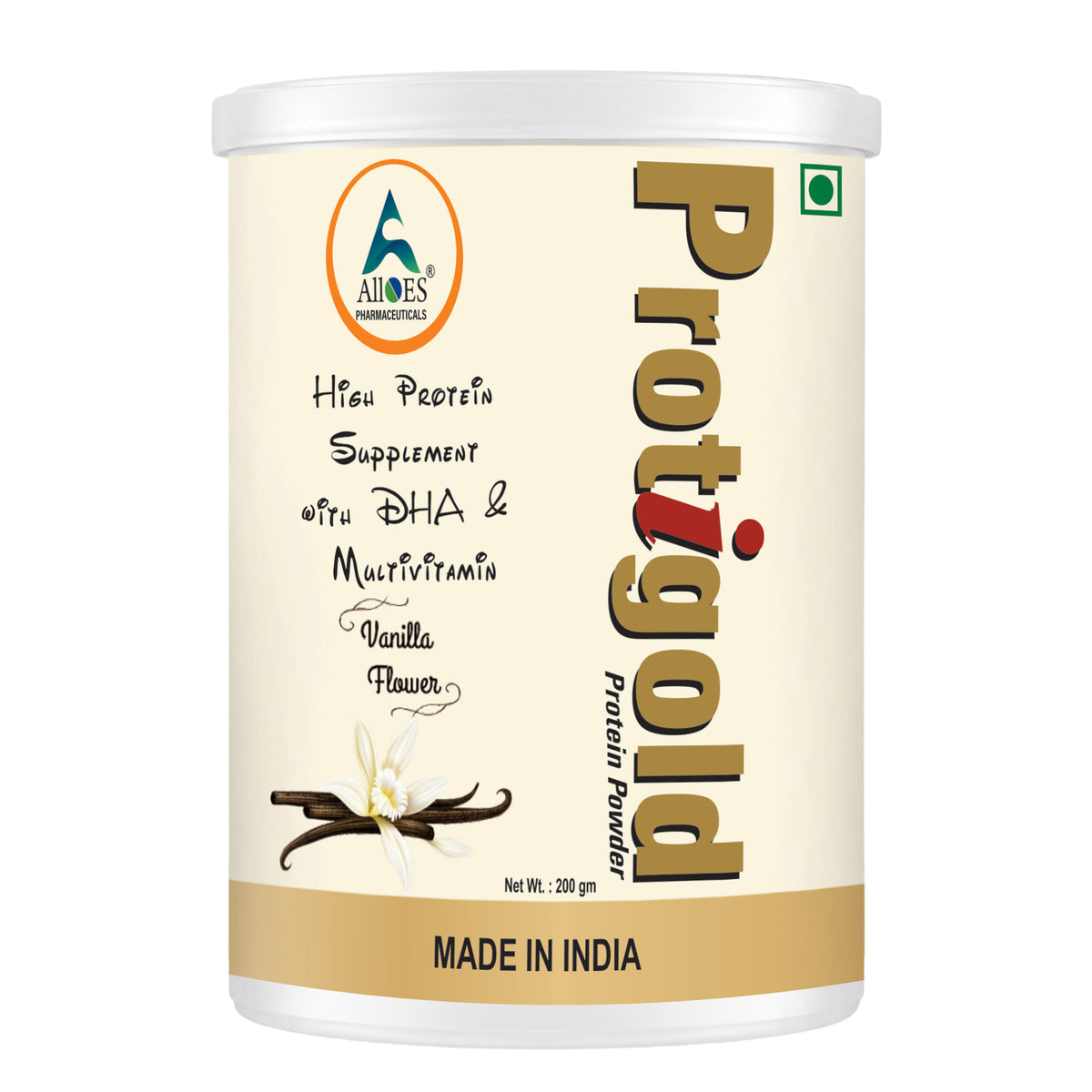 Alloes Protigold Protein Powder with DHA,Multivitamins and high protein supplement | 200GM-Vanilla Flavour